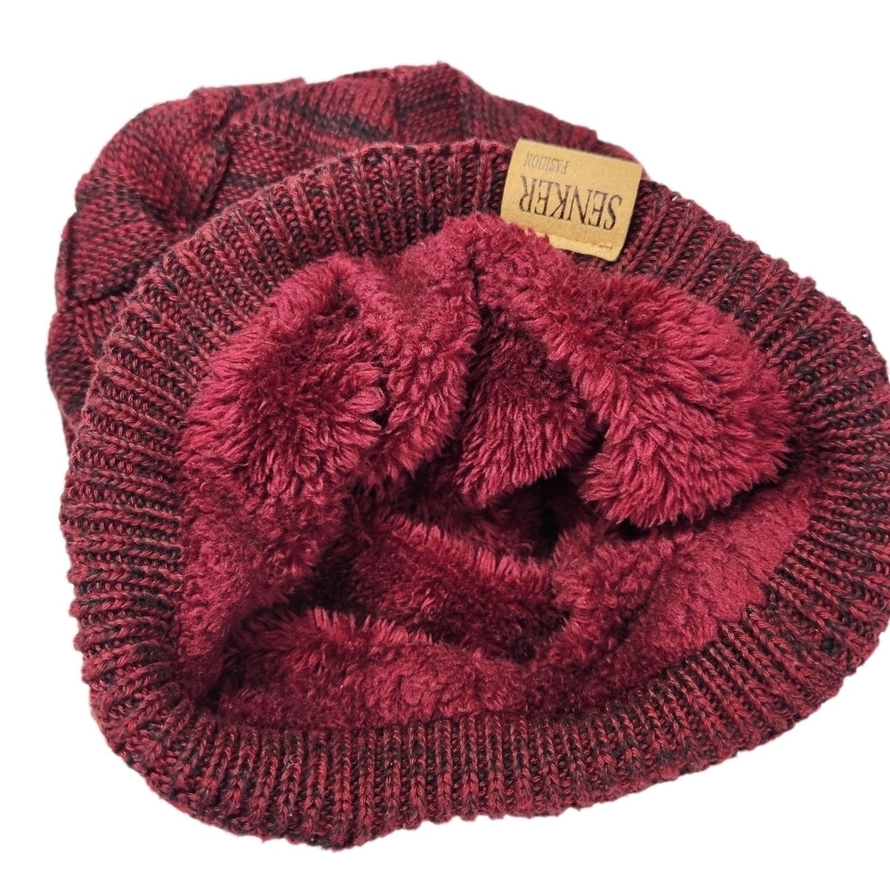 Senker Red Black Knit Beanie Fleece Lined - Picture 4 of 5